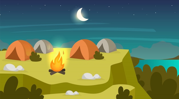 Camping sit flat illustration