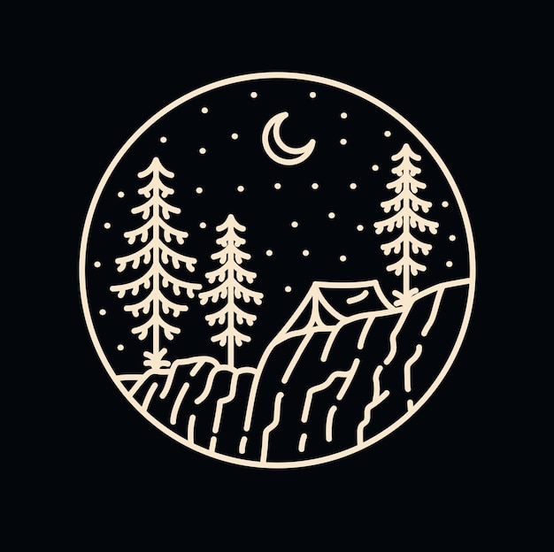 Camping Under The Stars Nature Illustration for Apparel