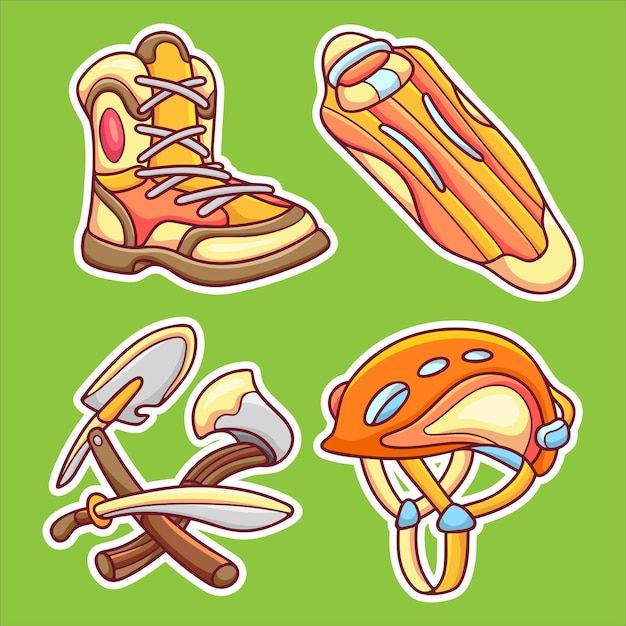 Camping Sticker Icons Hand Drawn Coloring Vector