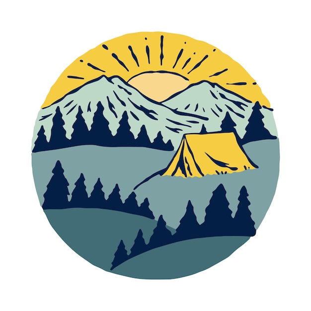 Camping and sunrise graphic illustration vector art tshirt design