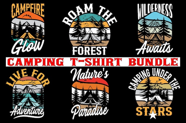 Vector camping t shirt design bundle print on demand