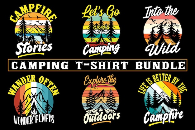 Vector camping t shirt design bundle print on demand