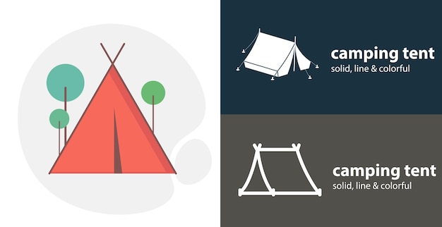 Camping tent flat icon with camping tent simple line icon