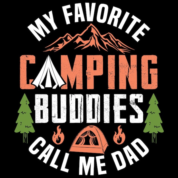 Camping typography t shirt design, camper illustration, campfire vector element, graphic