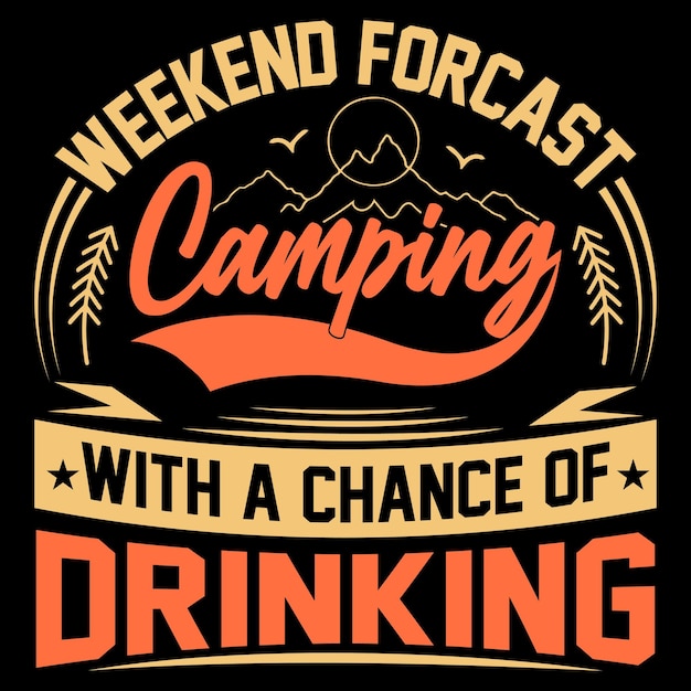 Camping typography t shirt design, camper illustration, campfire vector element, graphic