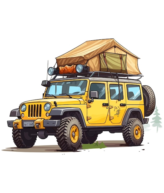 Camping van illustration off road car illustration vintage camping