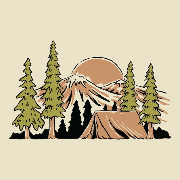 Camping vintage graphic illustration vector art tshirt design