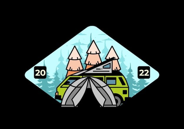 Camping with tent and car illustration design