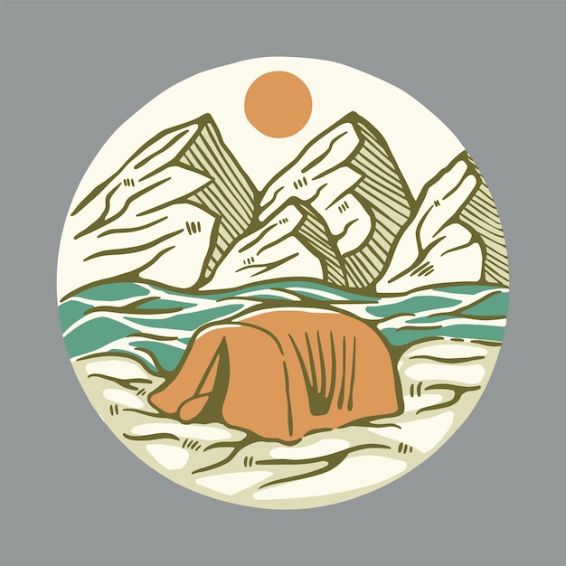 Camping with view of mountains graphic illustration vector art tshirt design