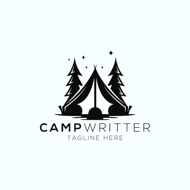 Camping and writer logo design template with negative space style