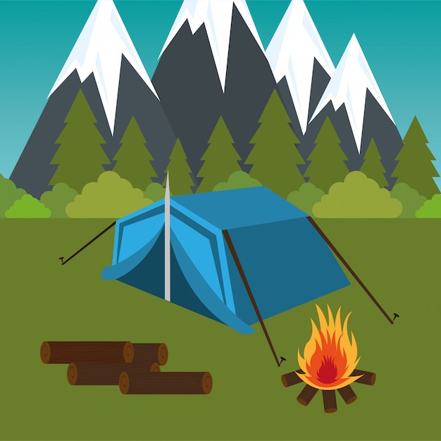 camping zone with tent and campfire