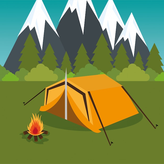 camping zone with tent and campfire