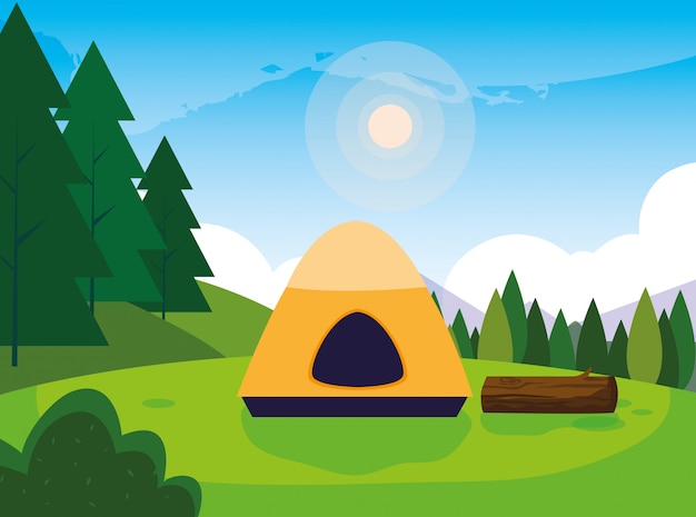 Camping zone with tent day landscape