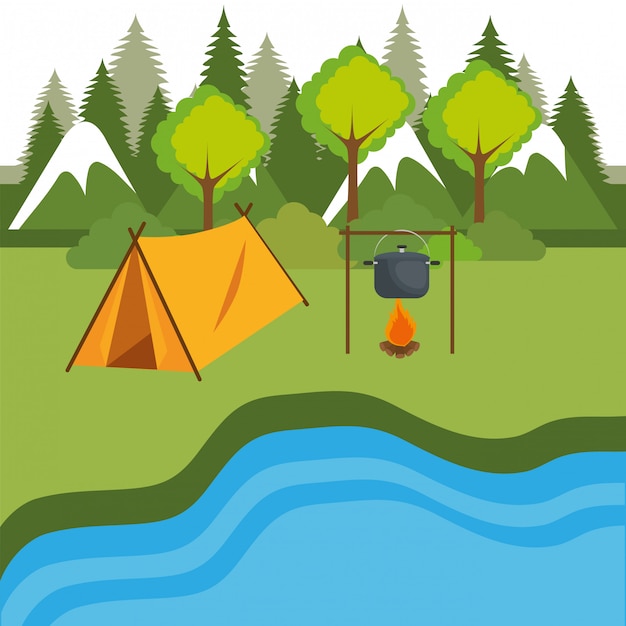 camping zone with tent scene