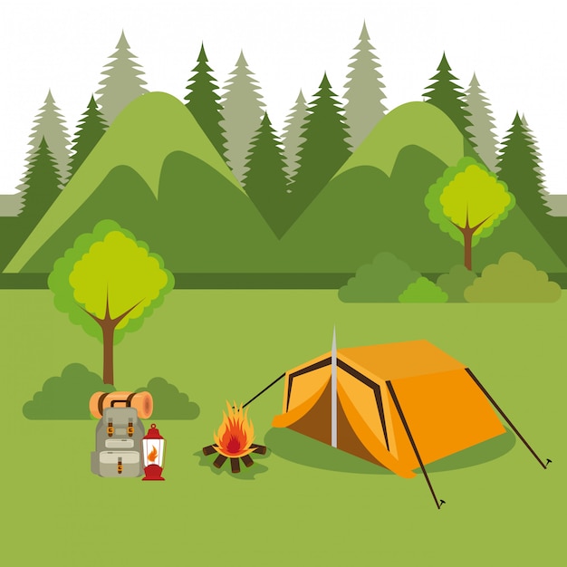 camping zone with tent scene