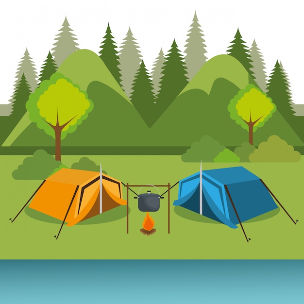 camping zone with tent scene