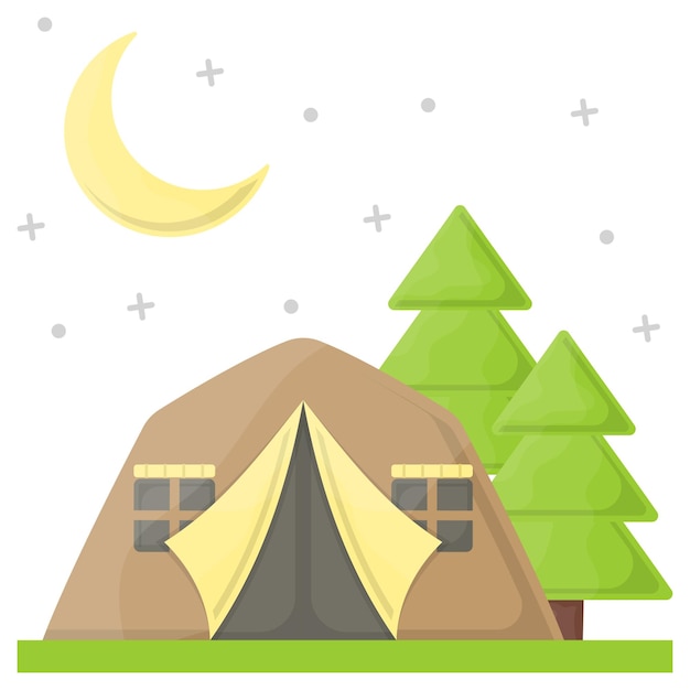 Campsite Night View concept Base camp in Jungle vector design Camping and outdoor extreme sports