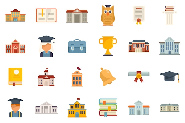 Campus icons set flat vector University college