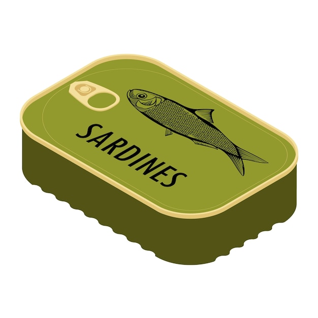 Can of sardines isometric view isolated on white background Canned food Packaging collection