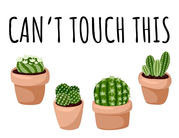 Vector can't touch this banner. set of hygge potted succulent plants postcard. cozy lagom scandinavian style collection of plants