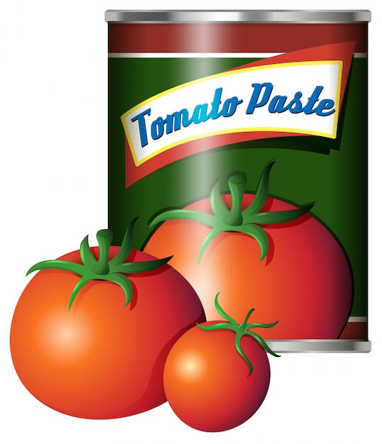 Vector can of tomato paste with fresh tomato