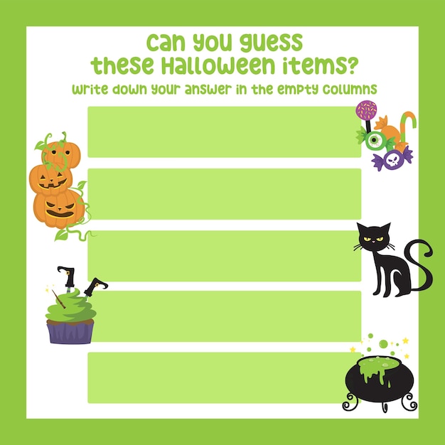 Vector can you guess our costumes writing halloween things sheet with children