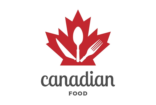 Canada Canadian Flag Maple Leaf with Spoon Fork Knife for Food Restaurant Logo Design