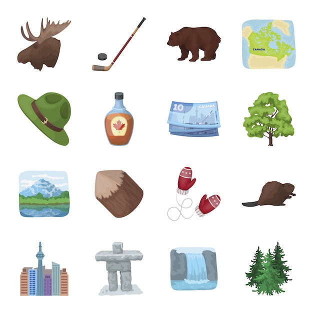 Canada  cartoon set icon.  travel of canadian  . Isolated cartoon set icon canada .