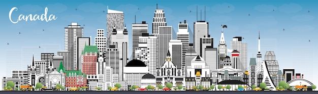 Canada City Skyline with Gray Buildings and Blue Sky Vector Illustration Concept with Historic Architecture Canada Cityscape with Landmarks Ottawa Toronto Montreal Vancouver