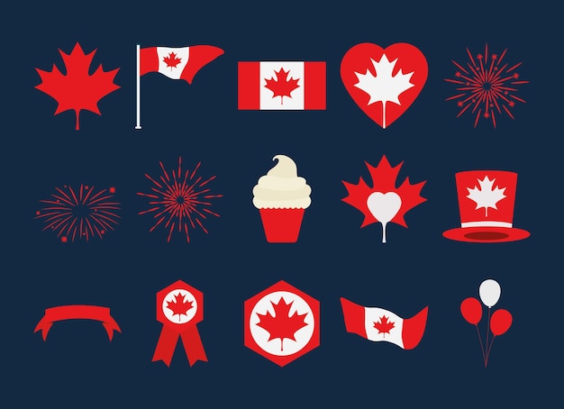 Canada day icon set design