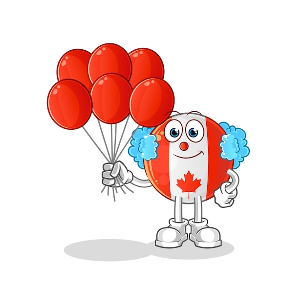 canada flag clown with balloons vector. cartoon character