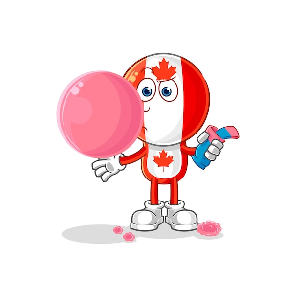 Canada flag head chewing gum vector cartoon character