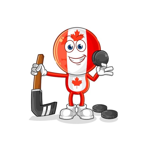 Canada flag head playing hockey vector cartoon character