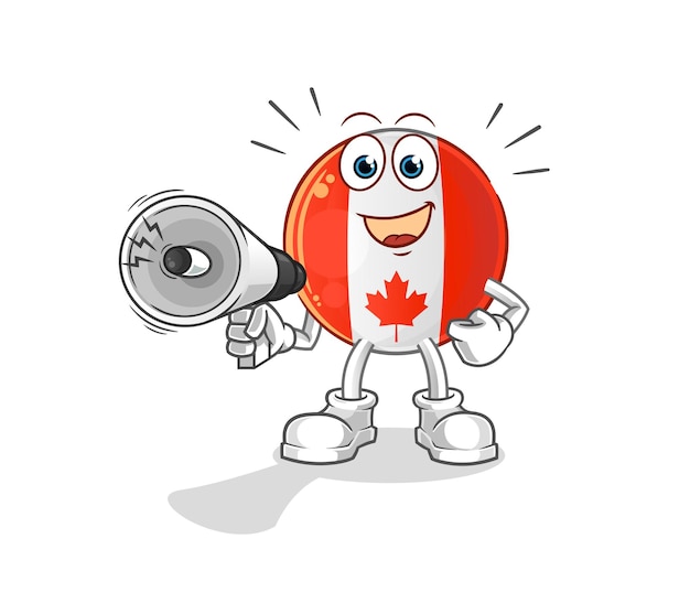 Canada flag holding hand loudspeakers vector cartoon character