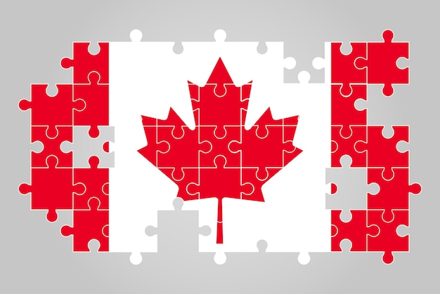 Canada flag shape of jigsaw puzzle vector puzzle map Canada flag for children