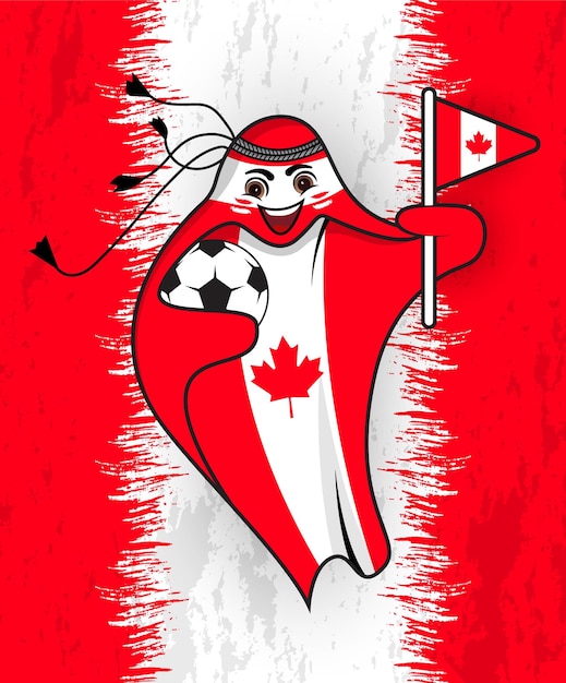 Canada flag with Mascot Qatar world cup vector graphic for t shirt design.