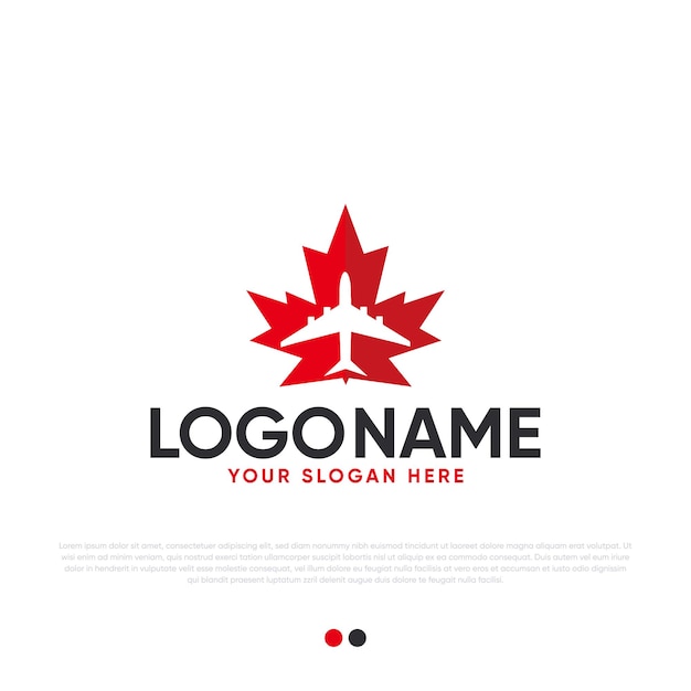 Canada Leaf With Airplane Logo Design Premium Vector