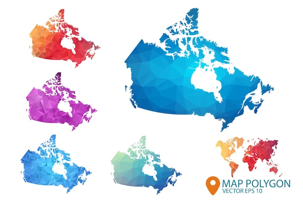 Canada Map Set of geometric rumpled triangular low poly style gradient graphic background