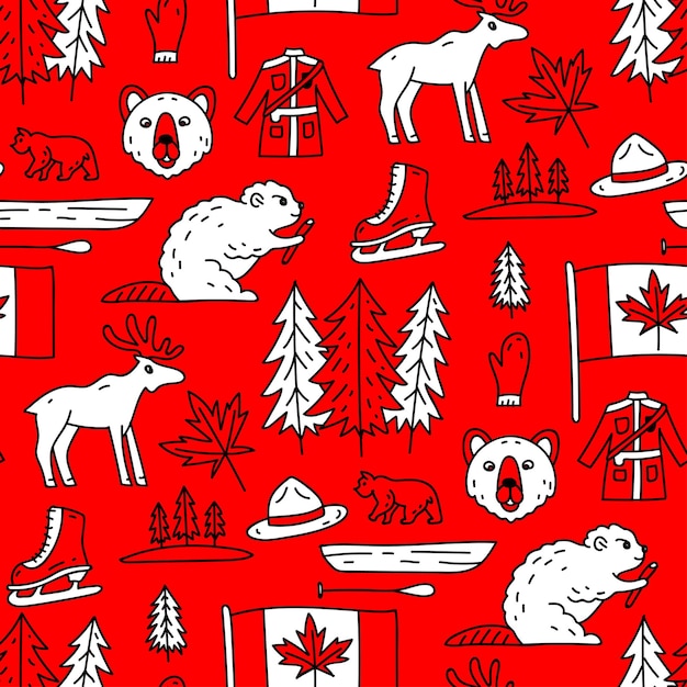 Canada sign and symbol flat icons set in seamless pattern