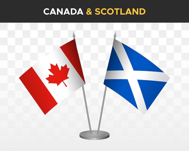 Canada vs Scotland desk flags mockup isolated on white 3d vector illustration table flags