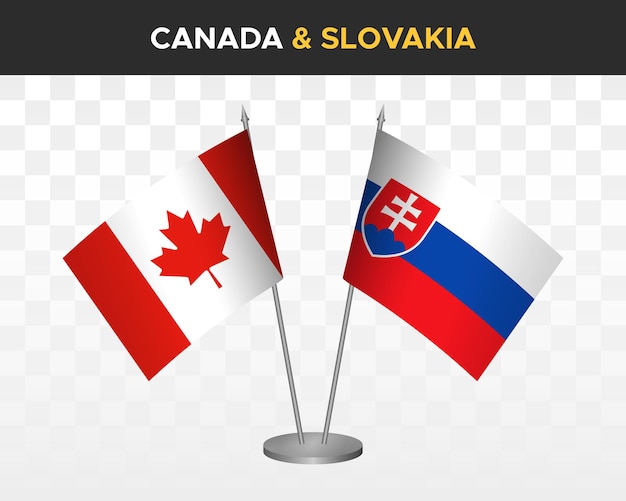 Canada vs Slovakia desk flags mockup isolated on white 3d vector illustration table flags