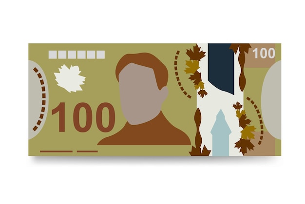 Vector canadian dollar vector illustration canada money set bundle banknotes polymeric money 100 cad