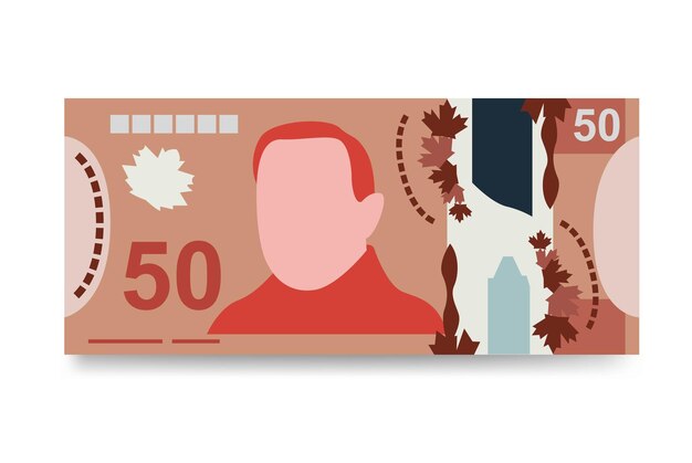 Vector canadian dollar vector illustration canada money set bundle banknotes polymeric money 50 cad