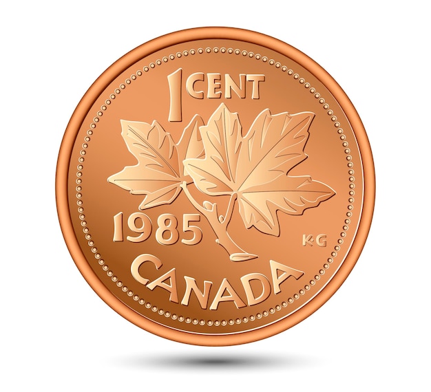 Vector canadian penny one cent coin on white background depicting maple tree branch with leaves vector