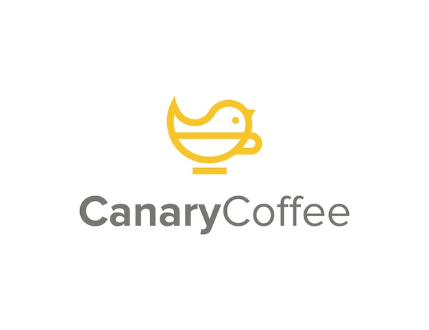 canary bird and coffee cup outline simple sleek creative geometric modern logo design