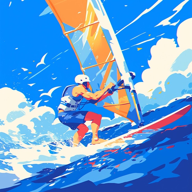 A Canary Islander man is windsurfing