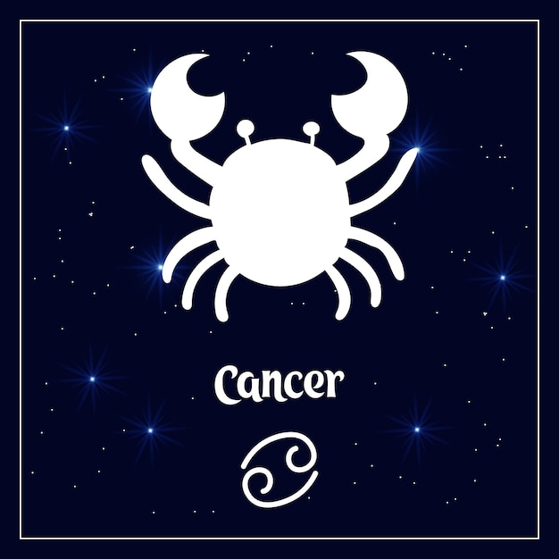 Cancer astrological sign of the zodiac horoscope on the night sky with sparkling stars. Illustration