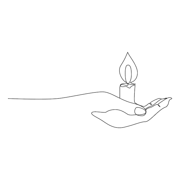 Candle continuous one line art design vector illustration