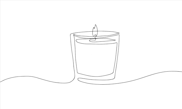 Candle in glass one continuous line drawing Isolated on white background Vector minimalist style