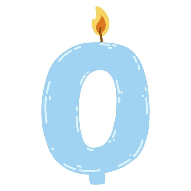 Vector candle number zero in flat style hand drawn vector illustration of 0 symbol burning candle design element for birthday cakes